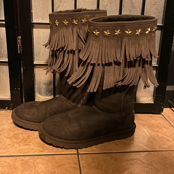 Ugg Shoes | Rare Jimmy Choo Uggs Ugg Boots Fringe Stars | Color: Brown | Size: 7 | Sonyaloveskorn's Closet